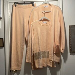 Gispa 3 Piece Melon Tan Semi Mesh Knit Loungewear Set